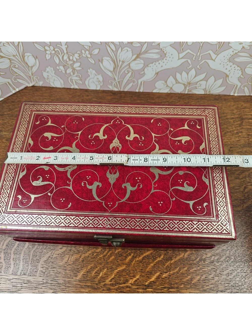 Vintage Mele Jewelry Box Burgundy Gold Tooled 2 Tier Locking Original Key